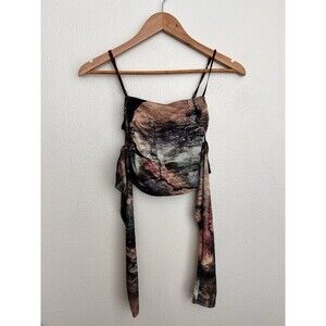 URS Abstract Earth Tie Tank Top Y2K Grunge Indie Punk Rock Artsy Mesh Sleeveless